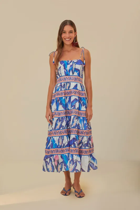 Off-White Blue Foliage Midi Dress sold by FARM Rio