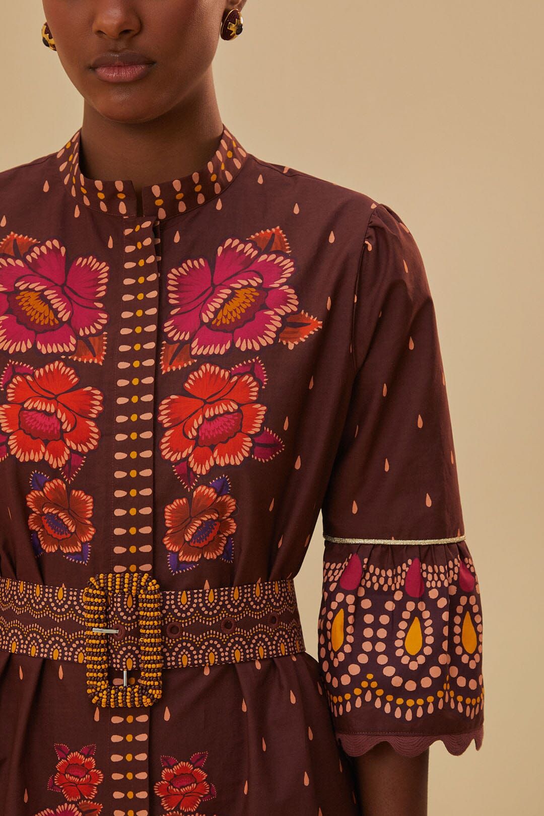 Brown Bright Flora Short Sleeve Mini Dress sold by FARM Rio product image thumbnail 2