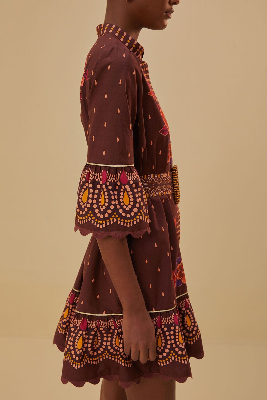 Brown Bright Flora Short Sleeve Mini Dress sold by FARM Rio product image thumbnail 4