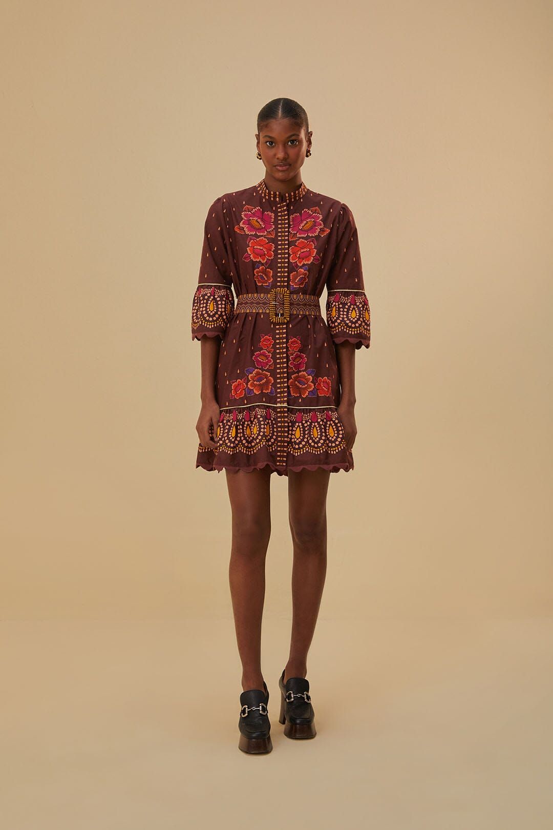 Brown Bright Flora Short Sleeve Mini Dress sold by FARM Rio product image thumbnail 3