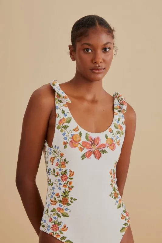 White Banana Vitamin One Piece Swimsuit sold by FARM Rio