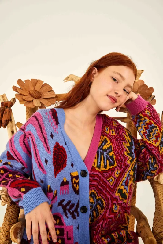 MIXED PINK AND BLUE PRINTS CARDIGAN sold by FARM Rio