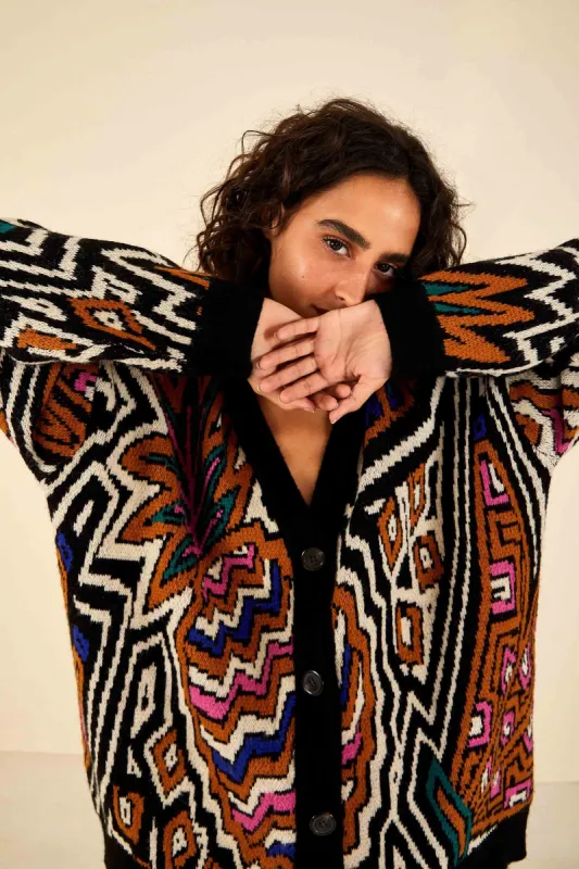 CARAMEL TROPICAL STRIPES CARDIGAN sold by FARM Rio