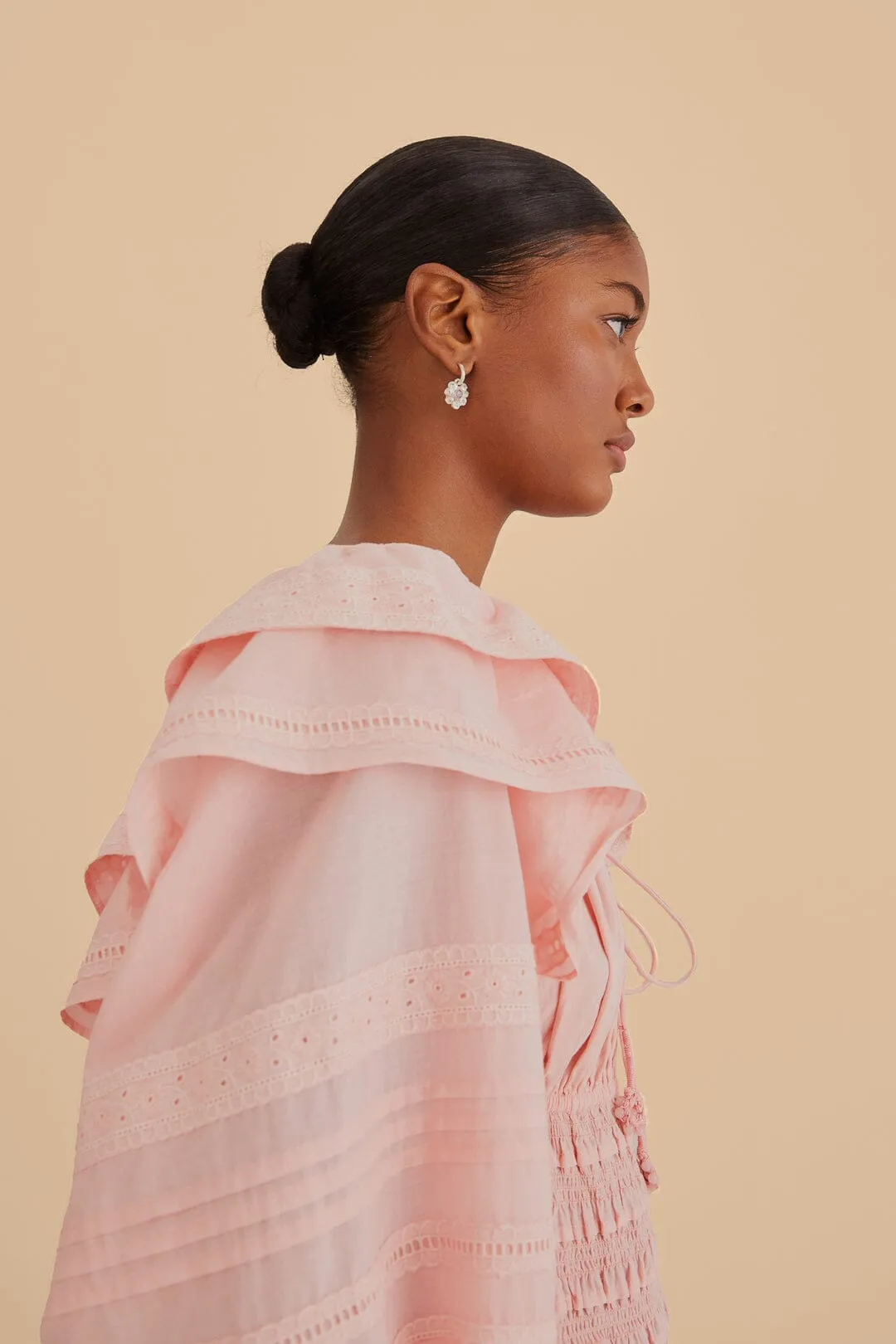 Light Pink Long Sleeve Smocked Midi Dress sold by FARM Rio product image thumbnail 3