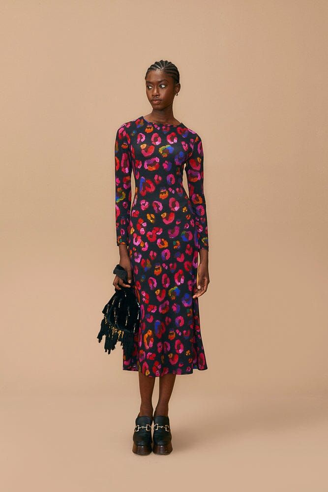 Black Iridescent Leopards Lenzing™ Ecovero™ Viscose Midi Dress sold by FARM Rio