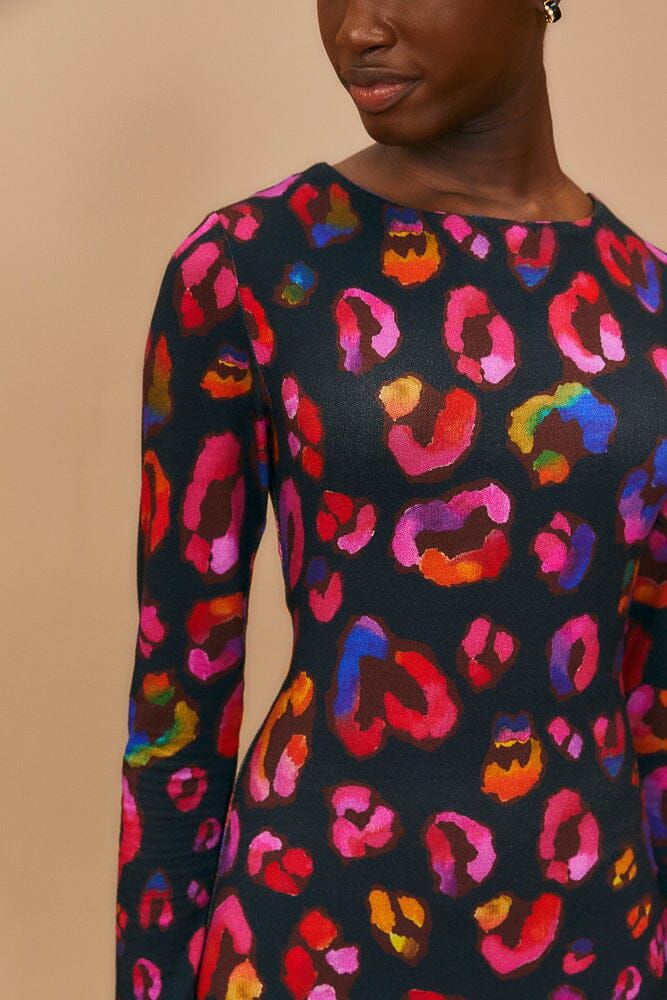 Black Iridescent Leopards Lenzing™ Ecovero™ Viscose Midi Dress sold by FARM Rio product image thumbnail 3