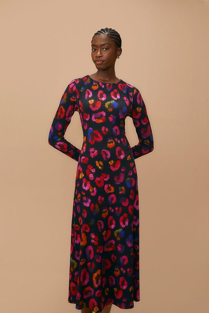 Black Iridescent Leopards Lenzing™ Ecovero™ Viscose Midi Dress sold by FARM Rio product image thumbnail 2