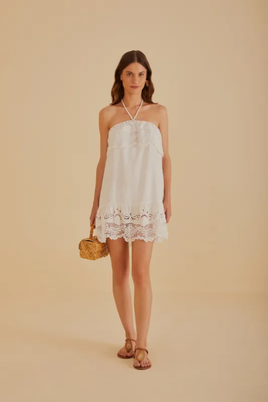 Off-White Embroidered Guipure Euroflax™ Premium Linen Mini Dress made by FARM Rio