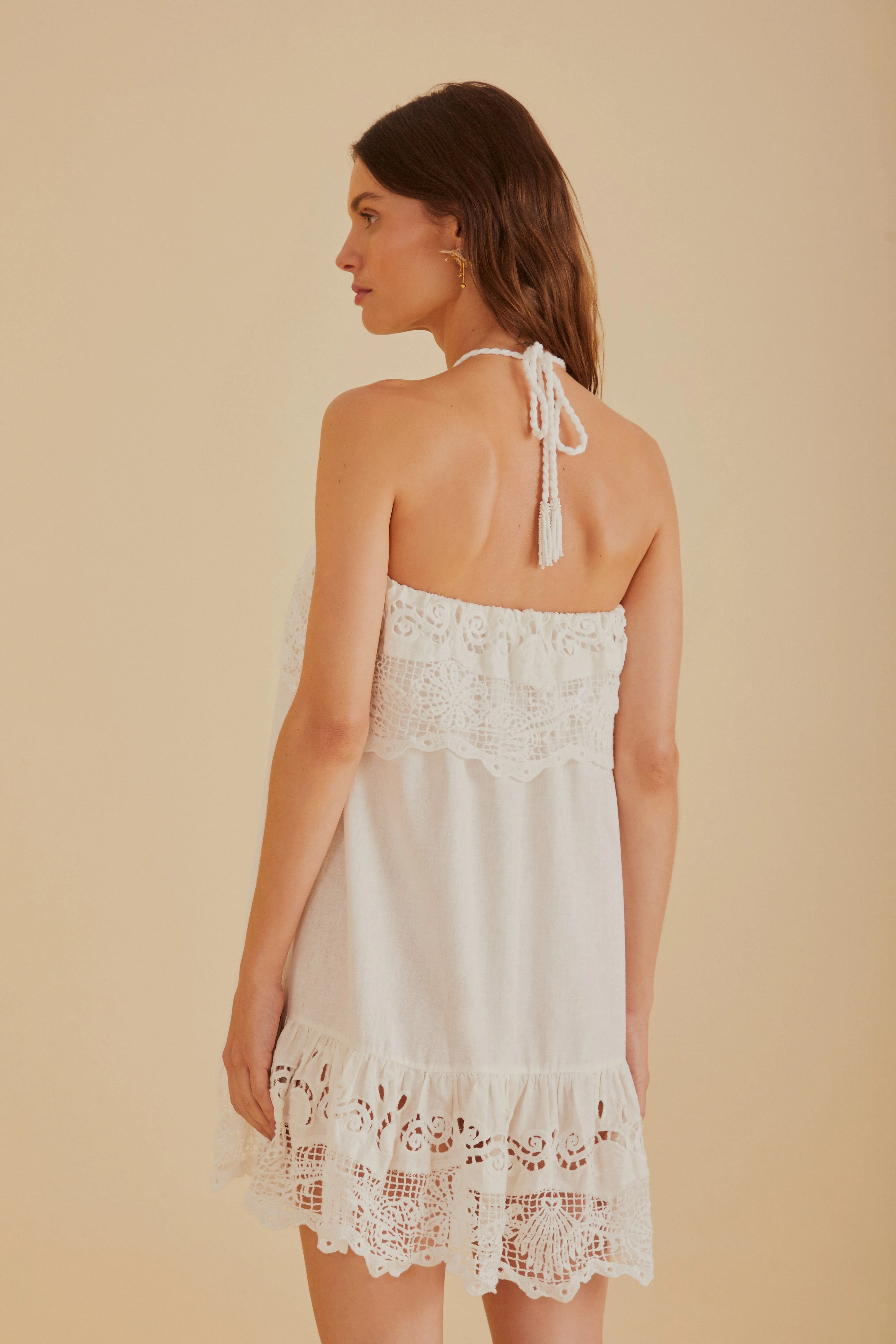 Off-White Embroidered Guipure Euroflax™ Premium Linen Mini Dress sold by FARM Rio product image thumbnail 3