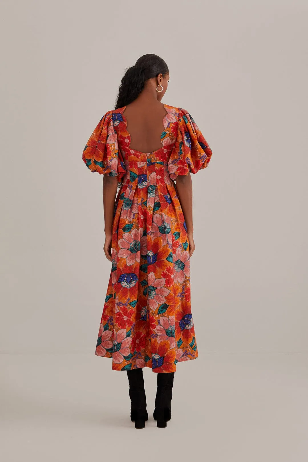Orange Marias Floral Cut-Out Midi Dress sold by FARM Rio product image thumbnail 4