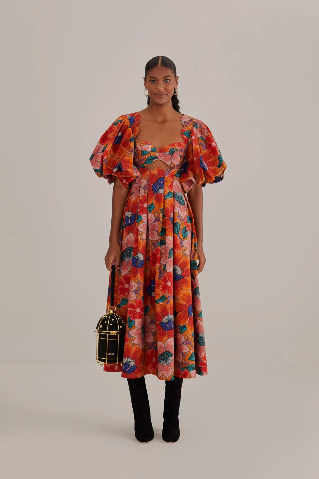 Orange Marias Floral Cut-Out Midi Dress sold by FARM Rio