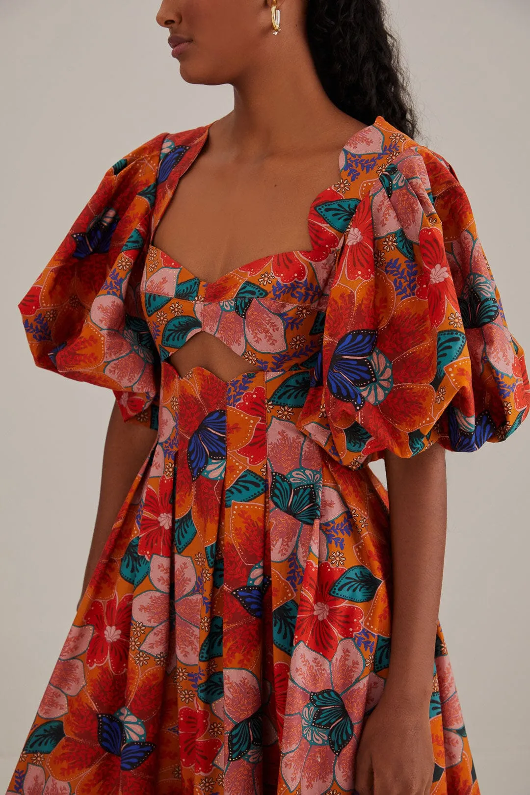 Orange Marias Floral Cut-Out Midi Dress sold by FARM Rio product image thumbnail 5