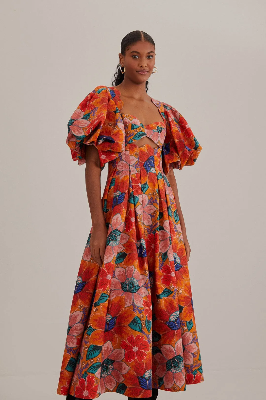 Orange Marias Floral Cut-Out Midi Dress sold by FARM Rio product image thumbnail 2
