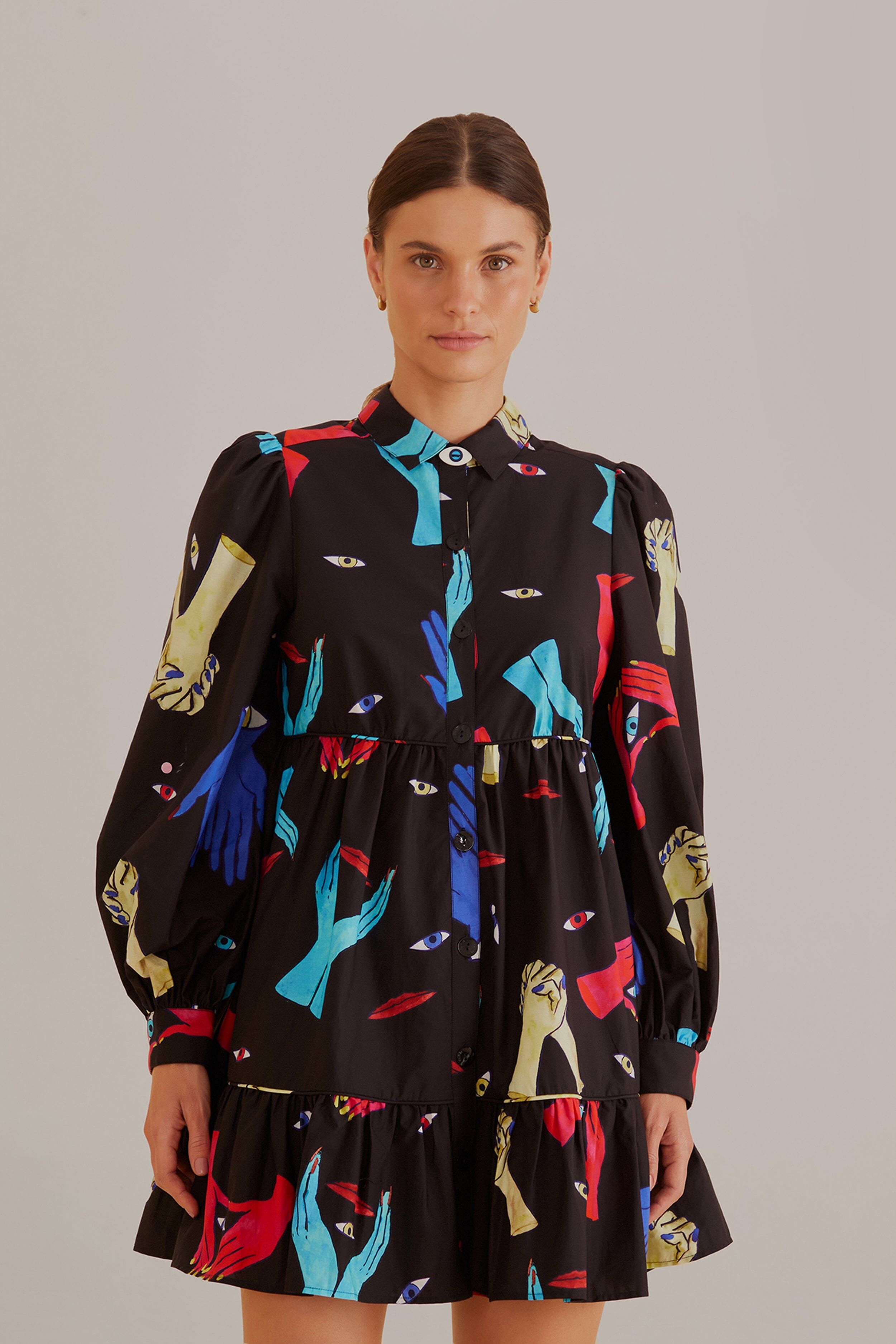 Black Colorful Together Long Sleeve Mini Dress sold by FARM Rio product image thumbnail 2