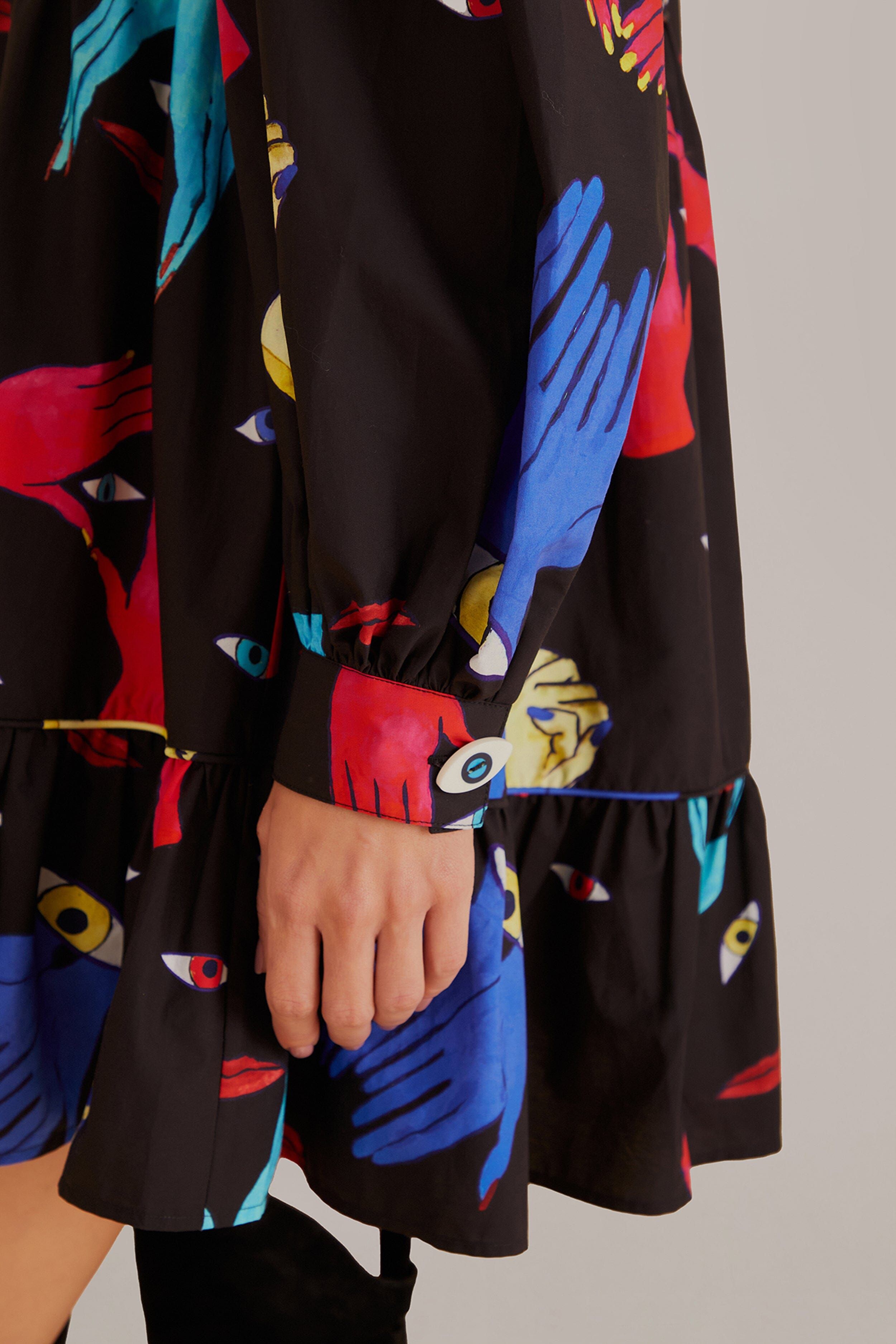 Black Colorful Together Long Sleeve Mini Dress sold by FARM Rio product image thumbnail 4