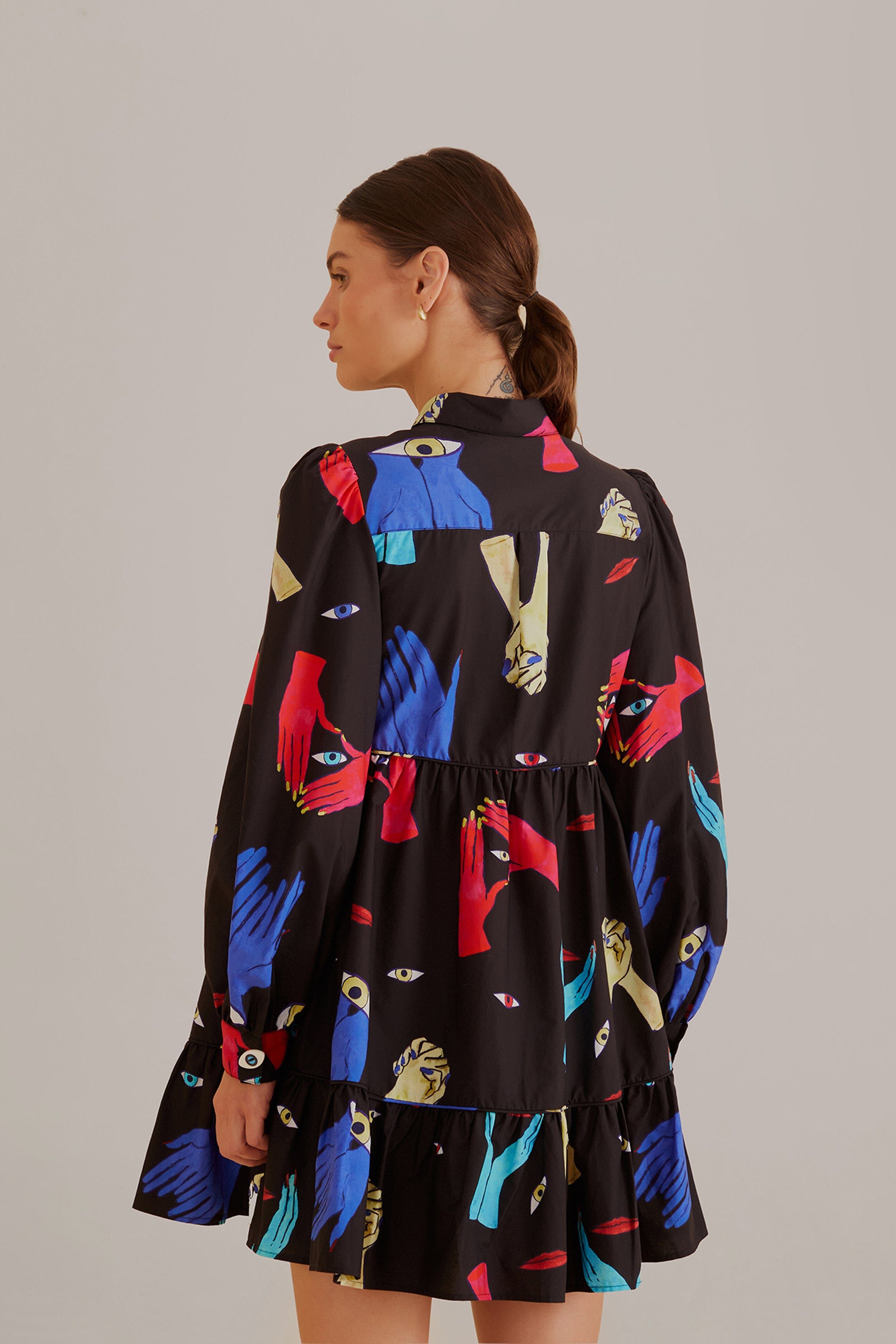 Black Colorful Together Long Sleeve Mini Dress sold by FARM Rio product image thumbnail 5