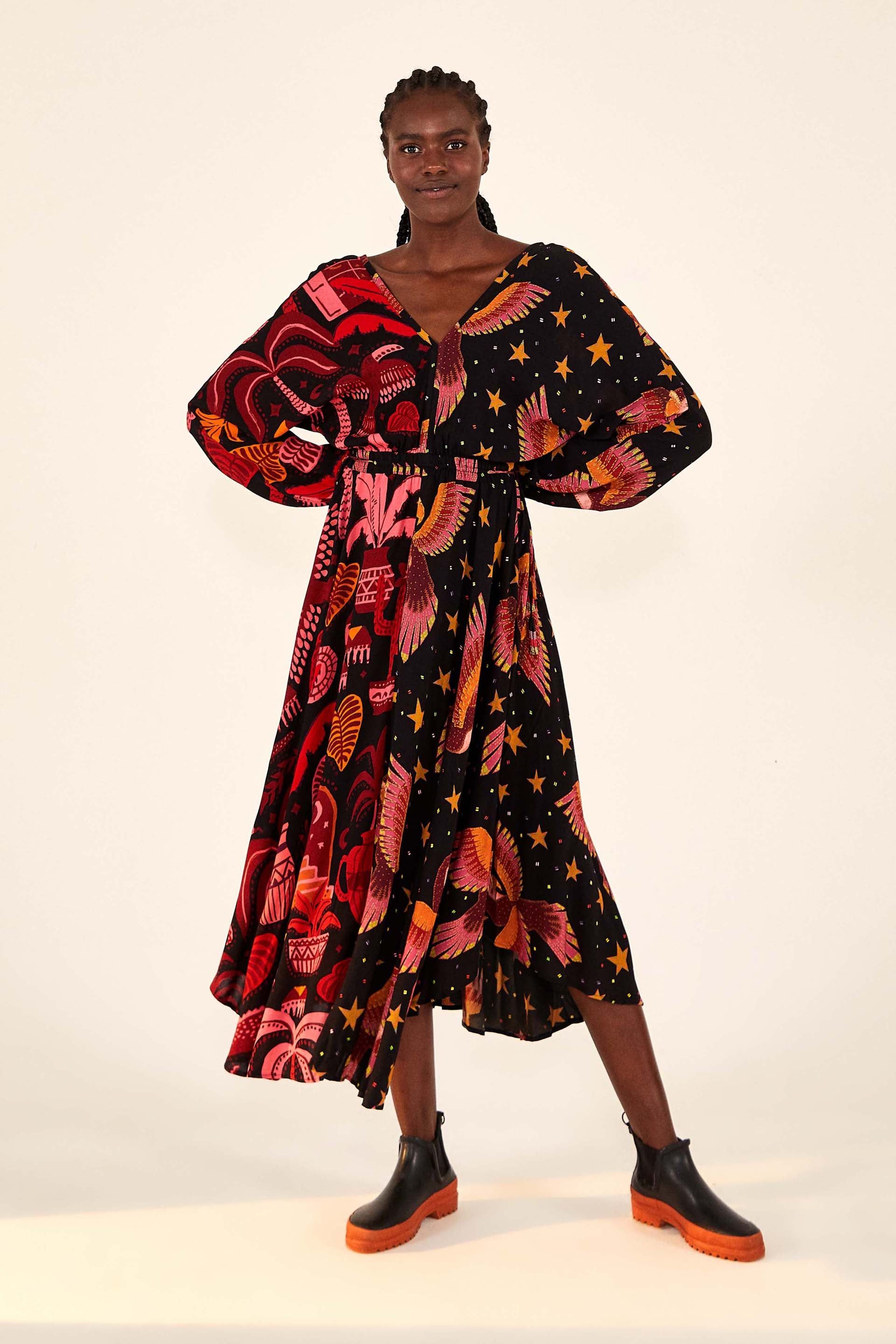 MIXED BLACK PRINTS MAXI DRESS sold by FARM Rio