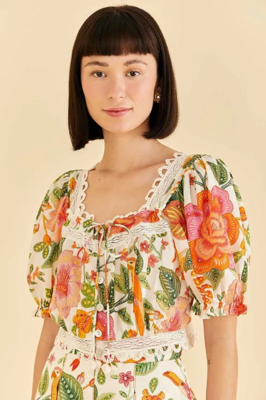 Off-White Macaw Bloom Blouse sold by FARM Rio