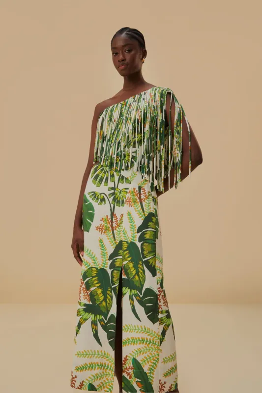 Tropical Forest Off-White Fringed Midi Dress sold by FARM Rio
