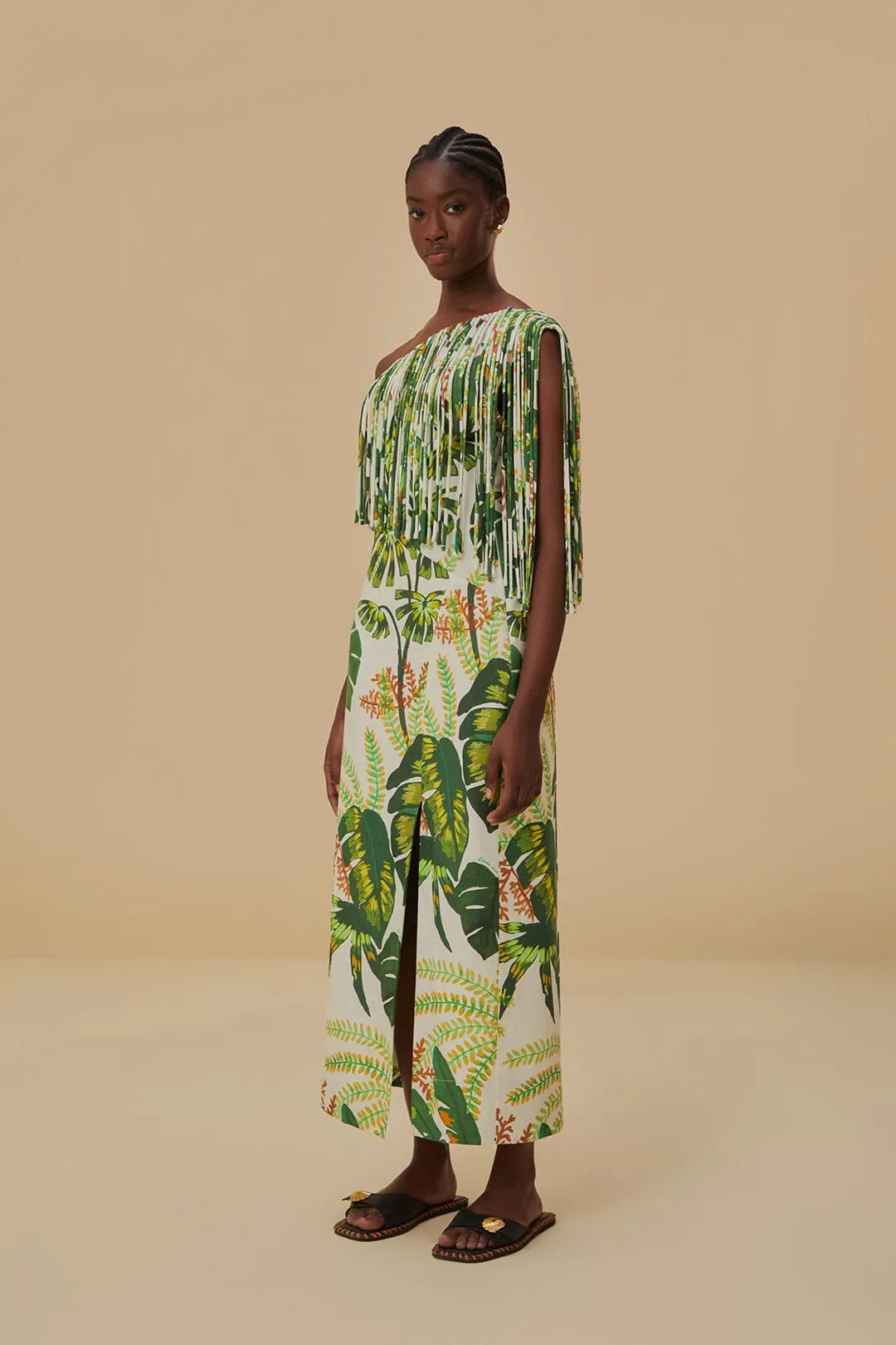 Tropical Forest Off-White Fringed Midi Dress sold by FARM Rio product image thumbnail 2