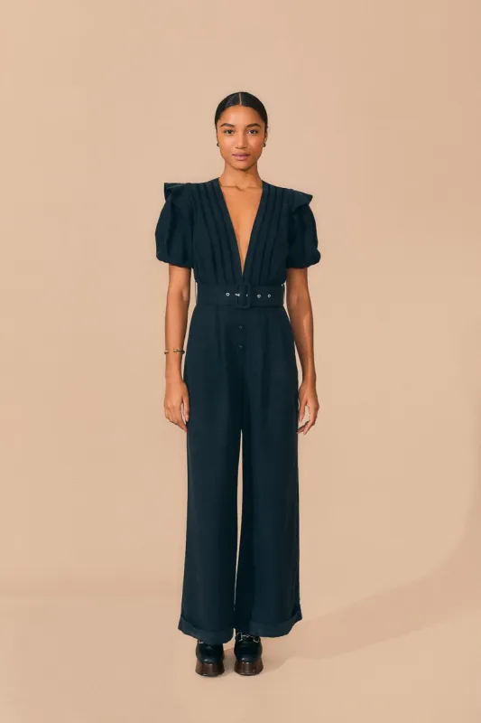 Black Pleated Short Sleeve Jumpsuit sold by FARM Rio