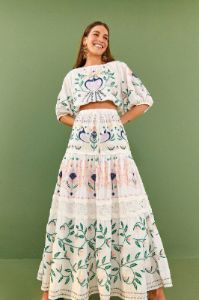 White Summer Garden Embroidered Maxi Skirt sold by FARM Rio