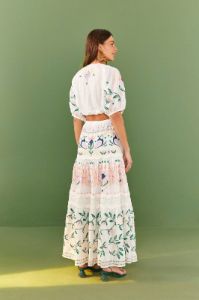 White Summer Garden Embroidered Maxi Skirt sold by FARM Rio