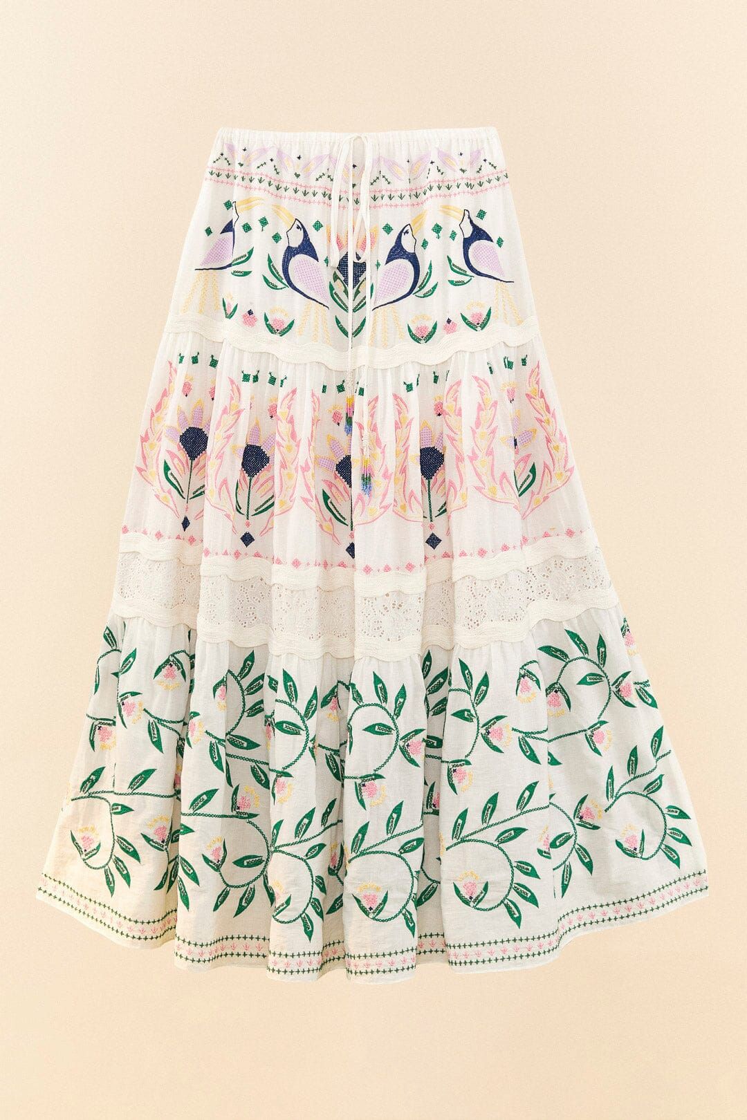 White Summer Garden Embroidered Maxi Skirt sold by FARM Rio product image thumbnail 5