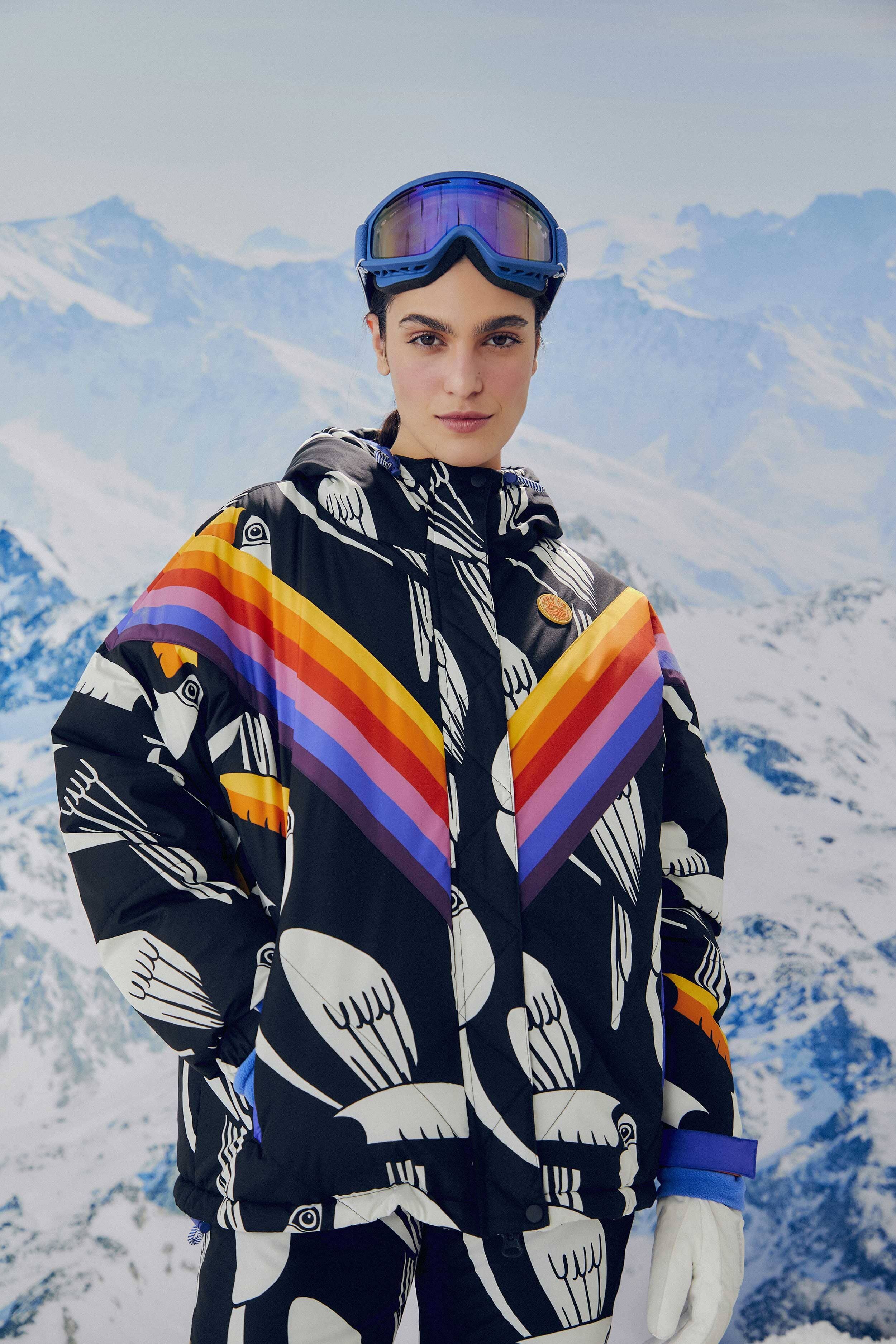 Black Graphic Toucans Ski Puffer Jacket sold by FARM Rio