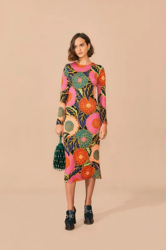 Black Vintage Garden Long Sleeve Midi Dress sold by FARM Rio