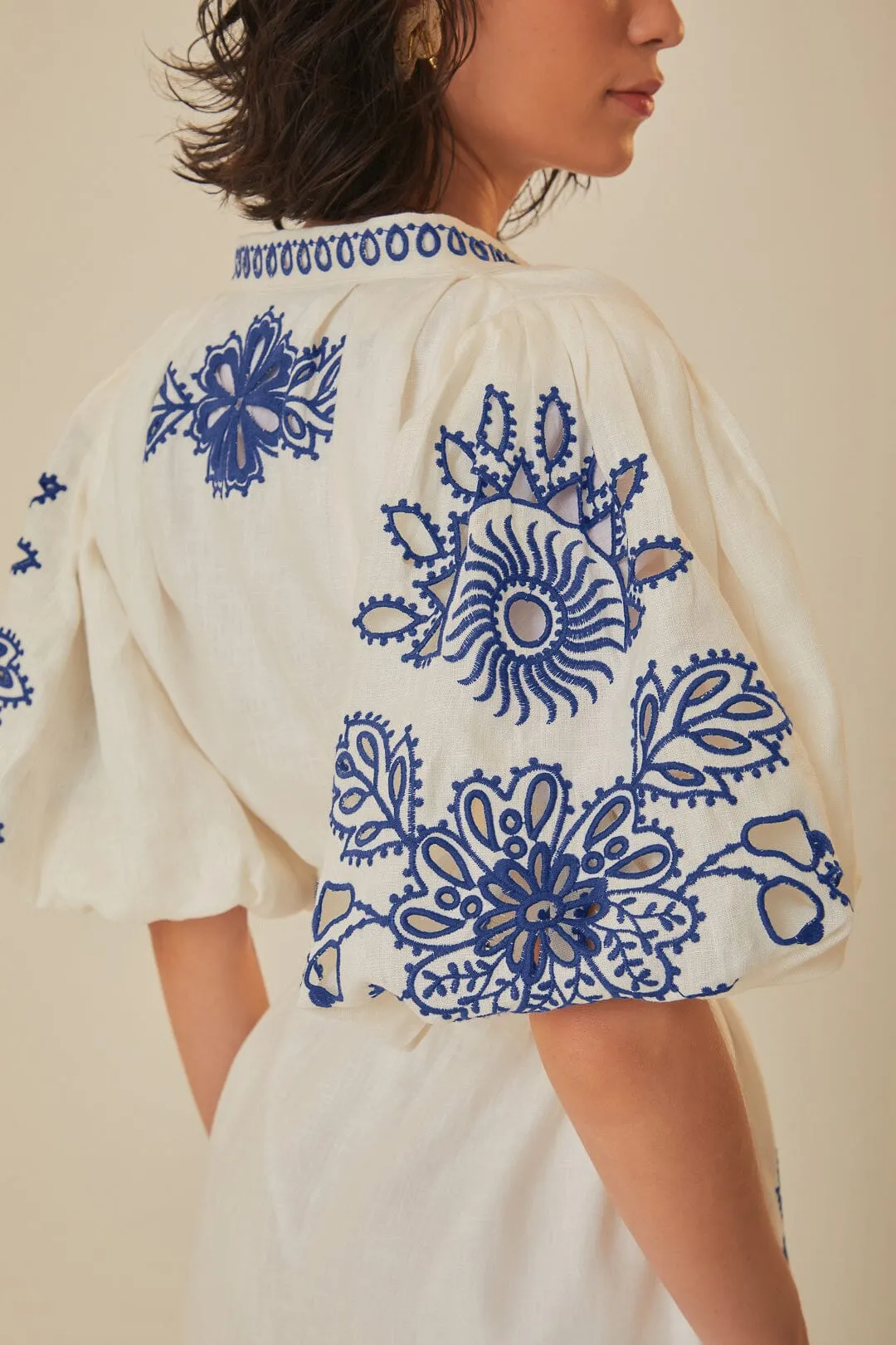 White Richelieu Euroflax™ Premium Linen Mini Dress sold by FARM Rio product image thumbnail 5