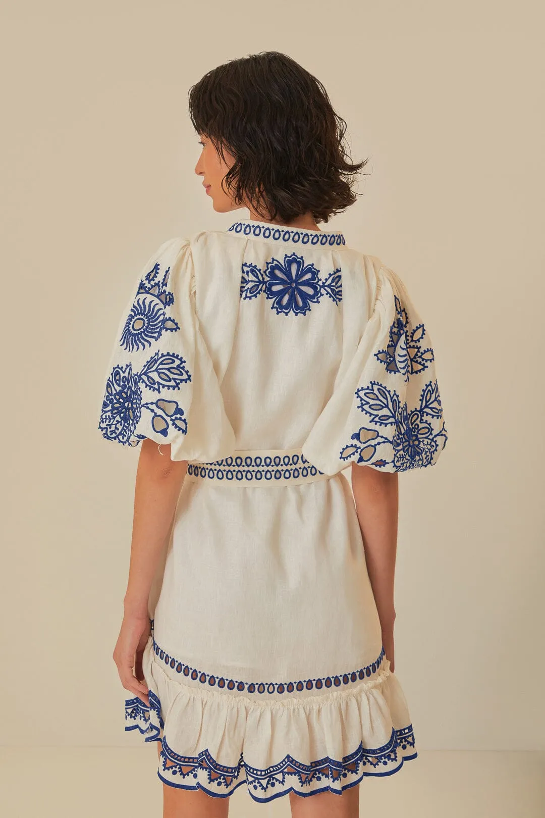 White Richelieu Euroflax™ Premium Linen Mini Dress sold by FARM Rio product image thumbnail 4