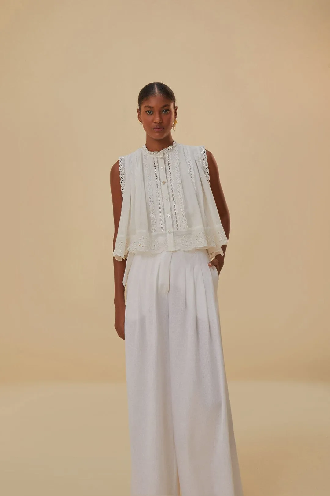 Off-White Linen Low Waist Pants sold by FARM Rio product image thumbnail 3