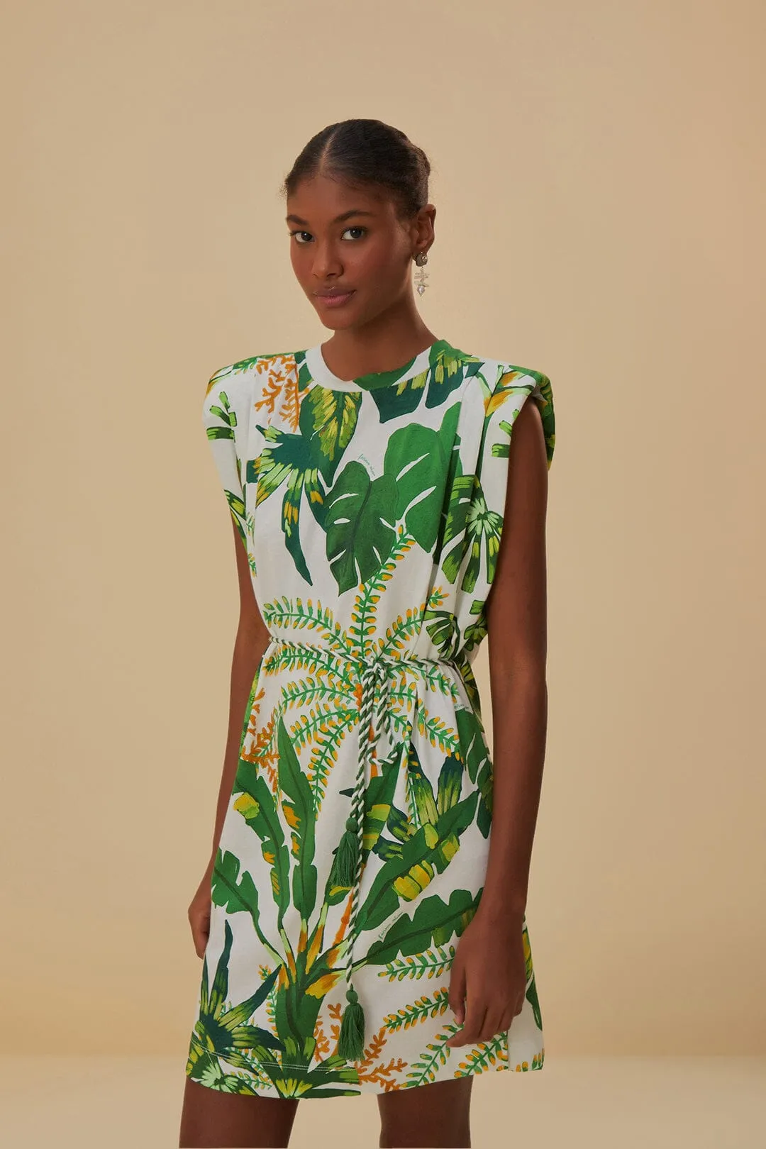Tropical Forest Off-White T-Shirt Dress sold by FARM Rio