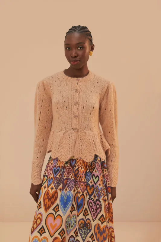 Sand Ruffle Knit Cardigan made by FARM Rio
