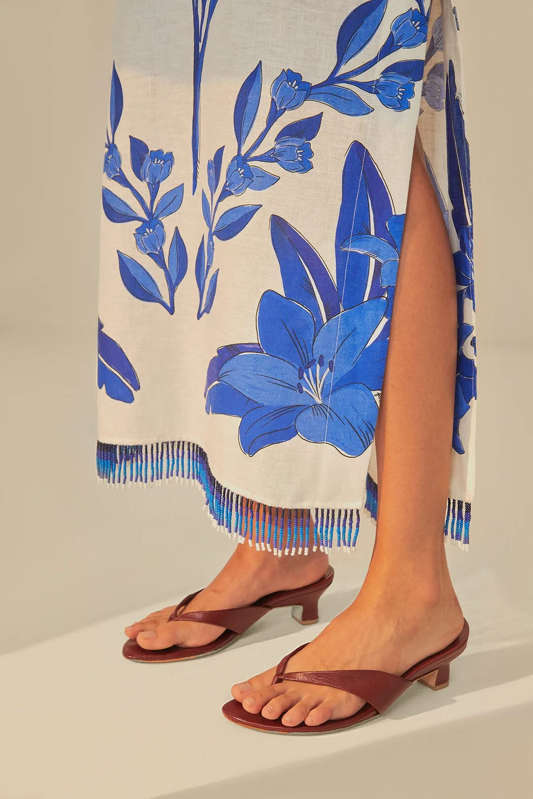 off white blue yard sleeveless maxi dress FARM Rio Blue Yard Off-White Sleeveless Maxi Dress