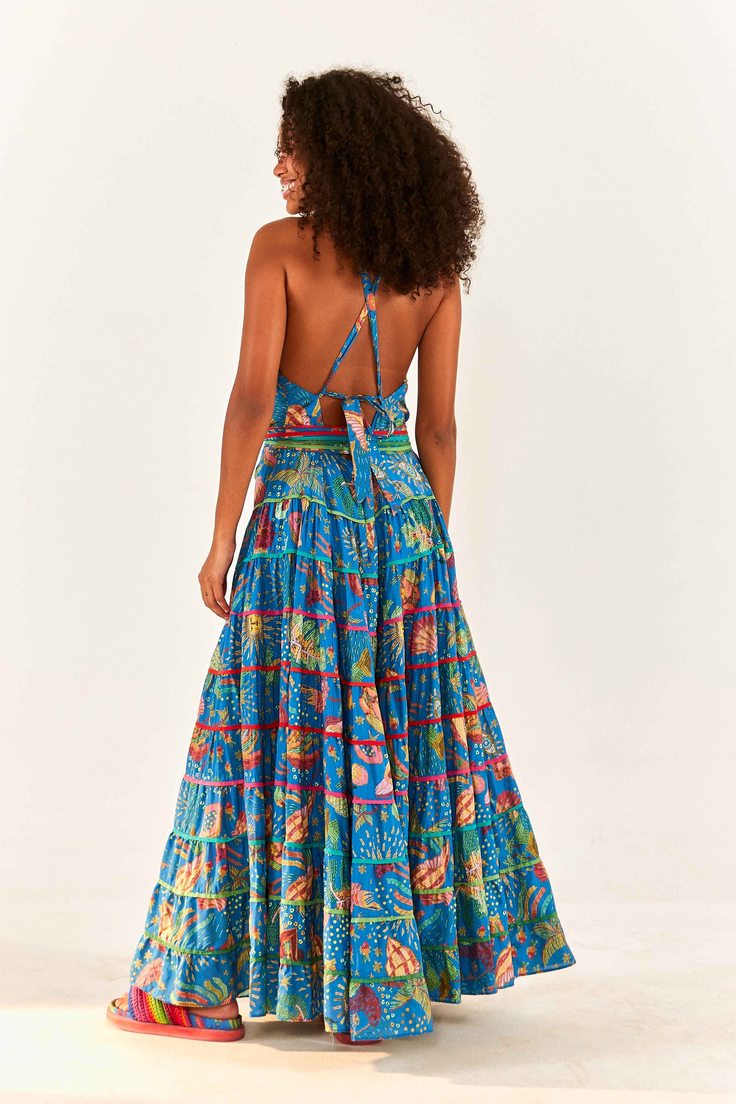 women's blue green dress Ocean Blue Cotton Long Dress – Label nayshas main image 0