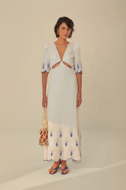 Off-White Sea Of Fish Embroidered Midi Dress sold by FARM Rio