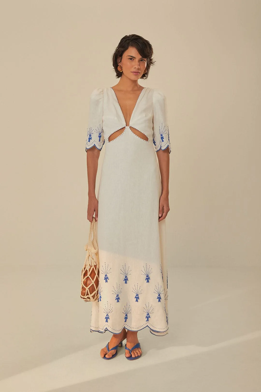 Off-White Sea Of Fish Embroidered Midi Dress sold by FARM Rio