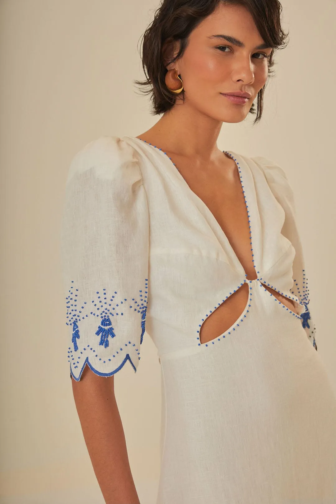 Off-White Sea Of Fish Embroidered Midi Dress sold by FARM Rio product image thumbnail 2