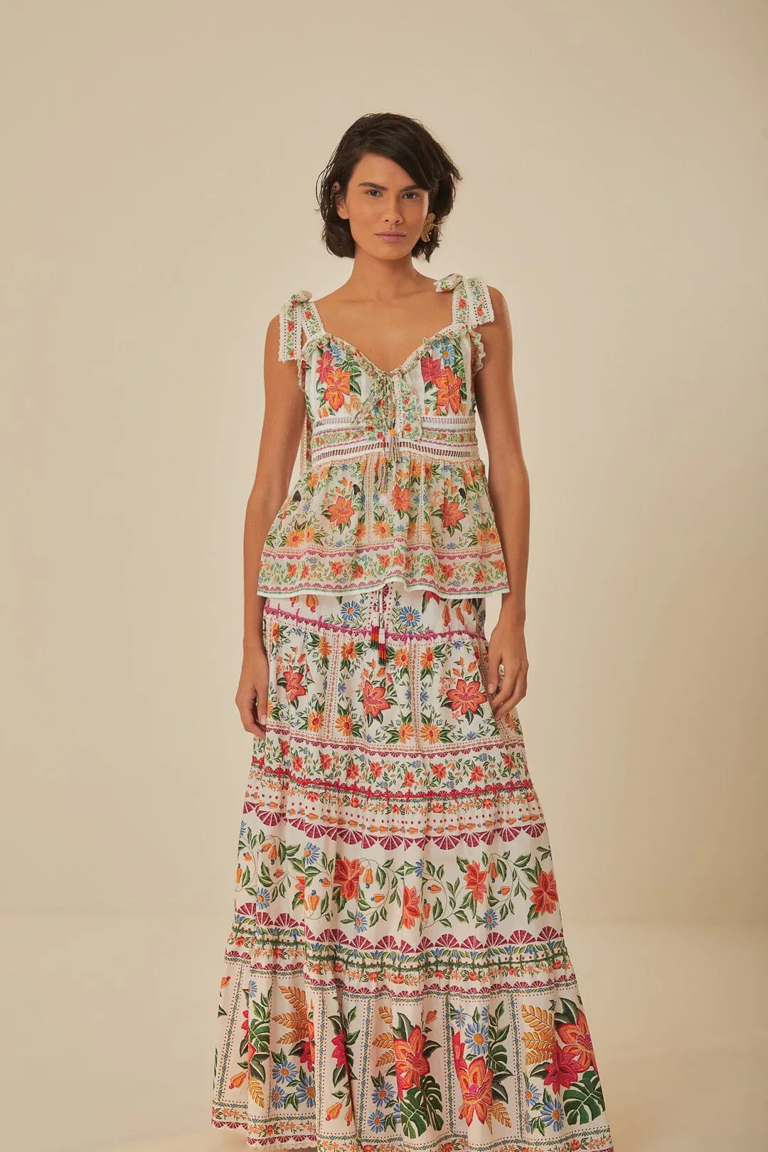 Off-White Bloom Garden Maxi Skirt sold by FARM Rio product image thumbnail 3