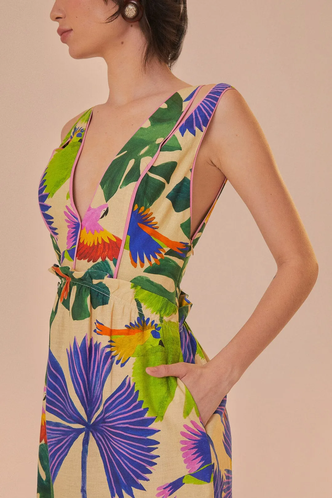 Sand Macaw Jungle V Neck Midi Dress sold by FARM Rio product image thumbnail 3