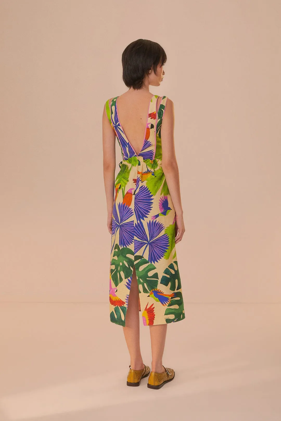 Sand Macaw Jungle V Neck Midi Dress sold by FARM Rio product image thumbnail 4