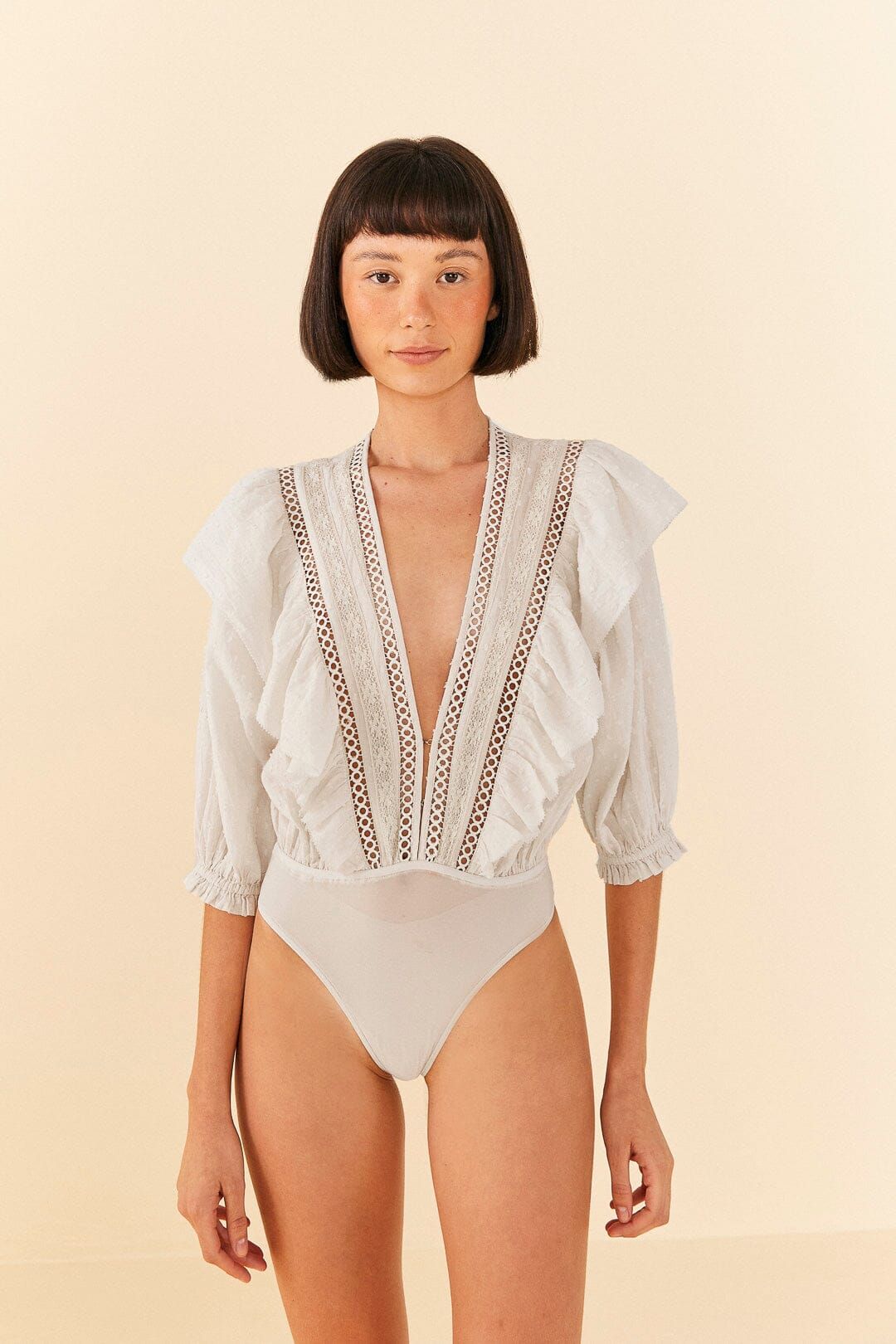 Off-White Lace Bodysuit sold by FARM Rio product image thumbnail 2