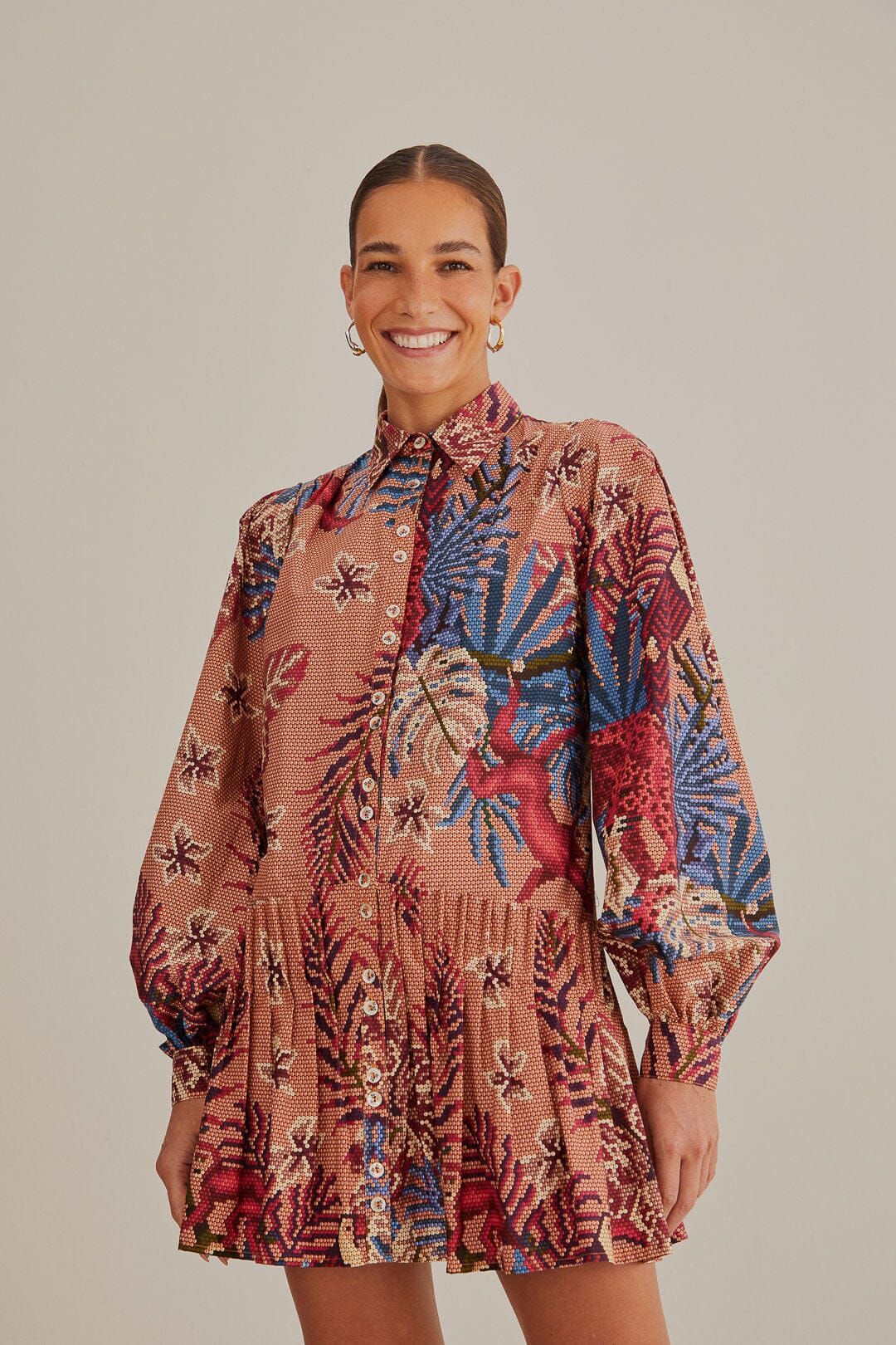 Pink Beaded Forest Long Sleeve Mini Dress sold by FARM Rio