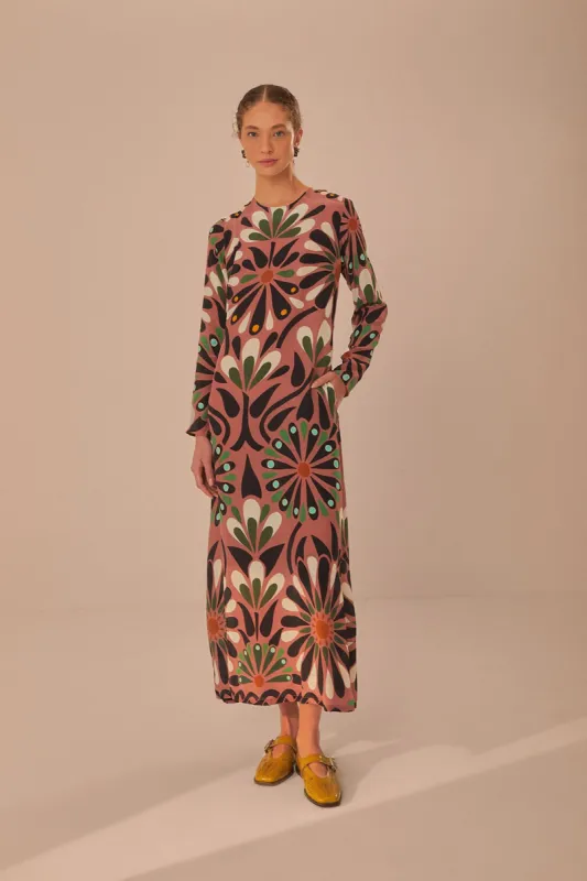 Pink Ainika Flowers Long Sleeve Maxi Dress sold by FARM Rio