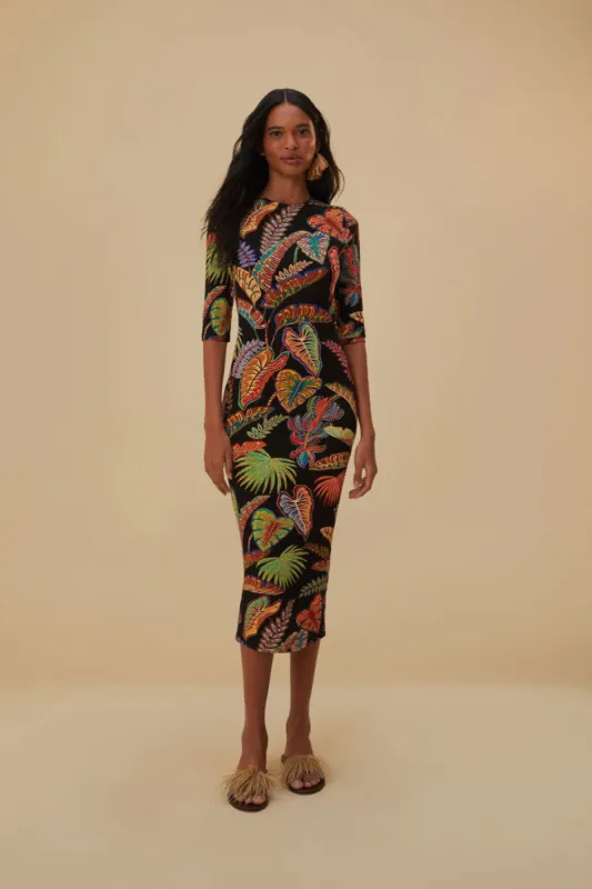 Cool Foliage Black Jersey Midi Dress sold by FARM Rio