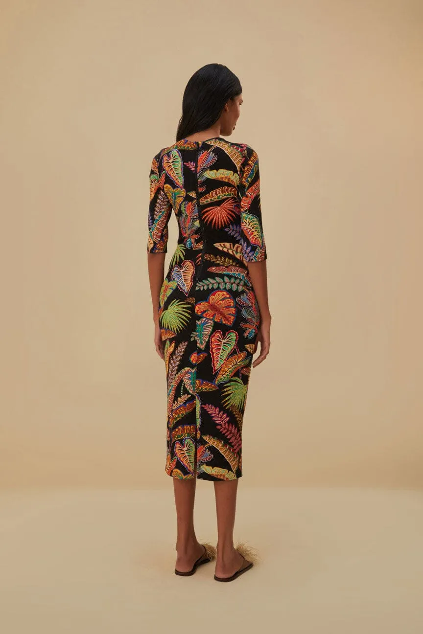 Cool Foliage Black Jersey Midi Dress sold by FARM Rio product image thumbnail 5