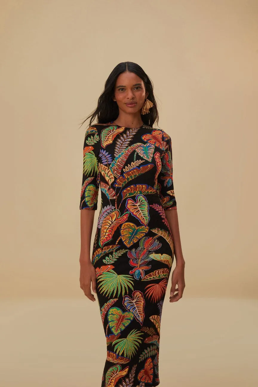 Cool Foliage Black Jersey Midi Dress sold by FARM Rio product image thumbnail 3