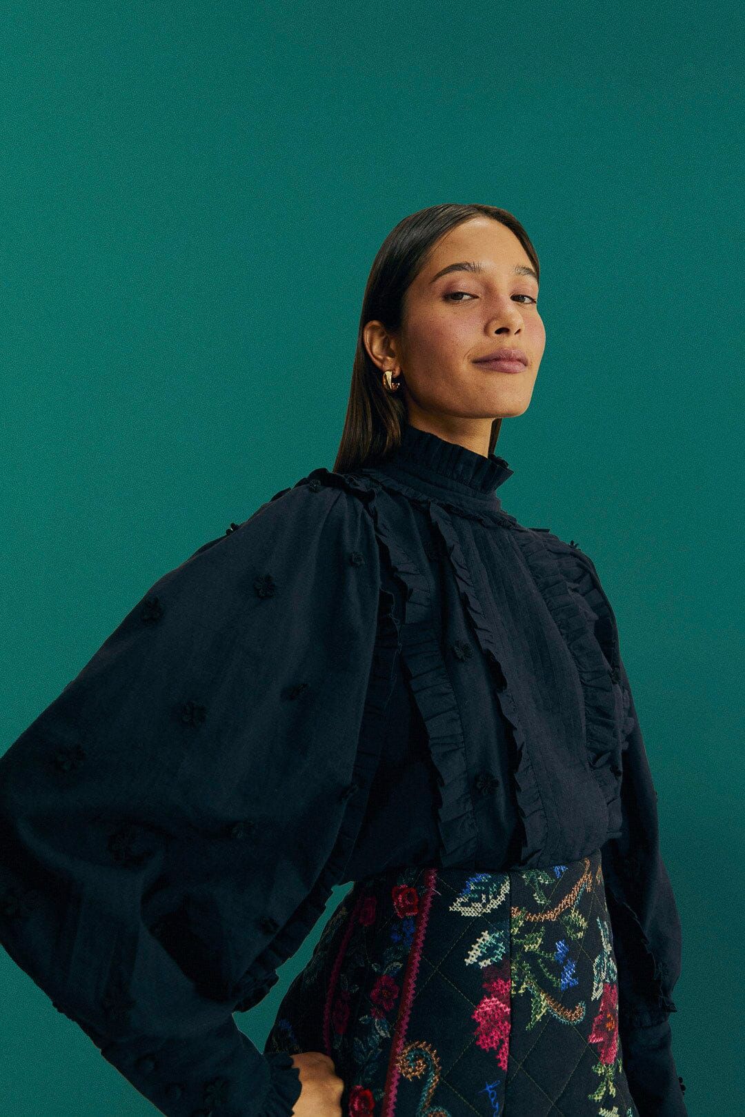 Black Ruffle Blouse sold by FARM Rio